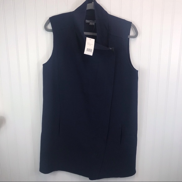 Vince Sleeveless Asymmetric Wool Zip Vest Leather - Picture 2 of 9